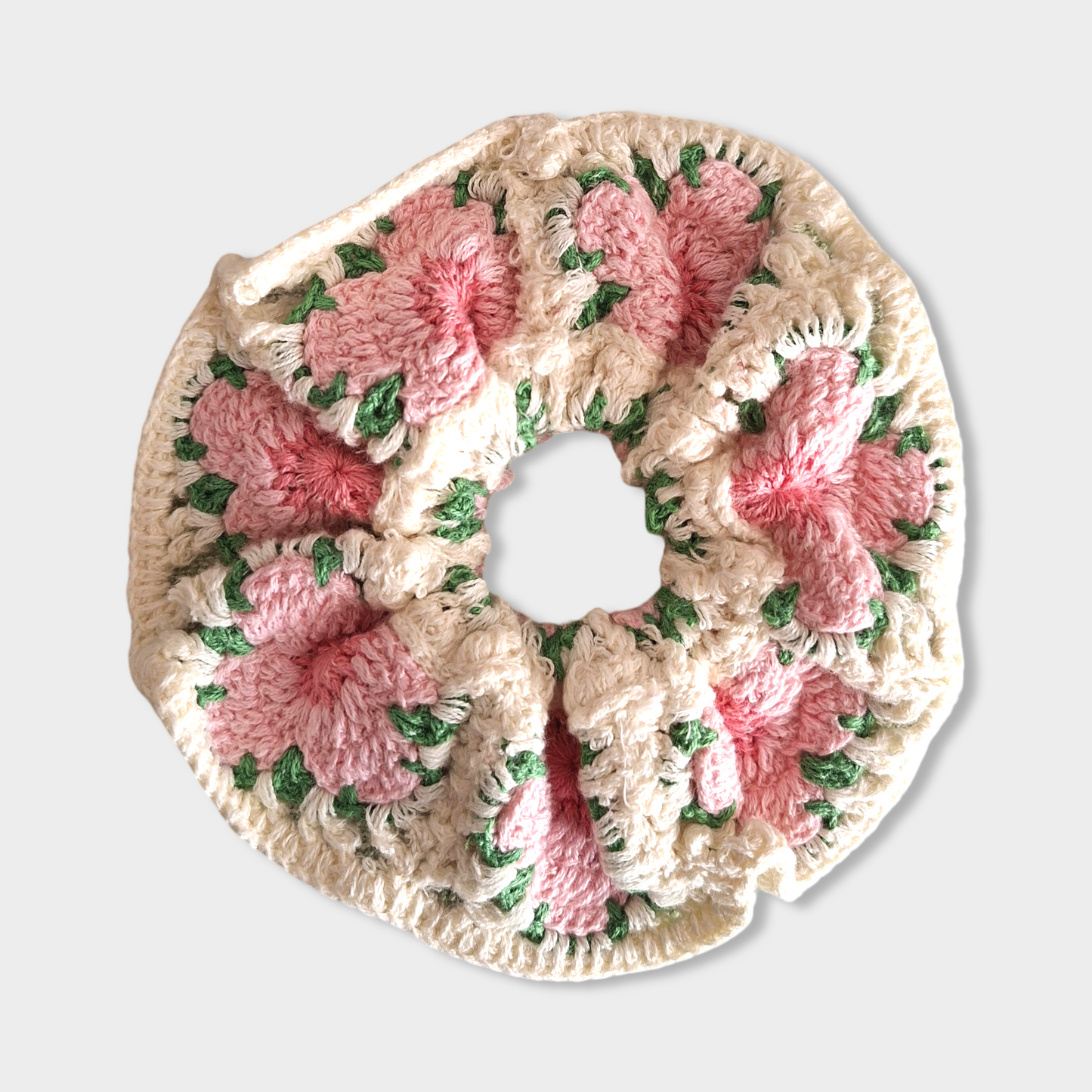 ducksessory_pink_floral_crochet_scrunchie