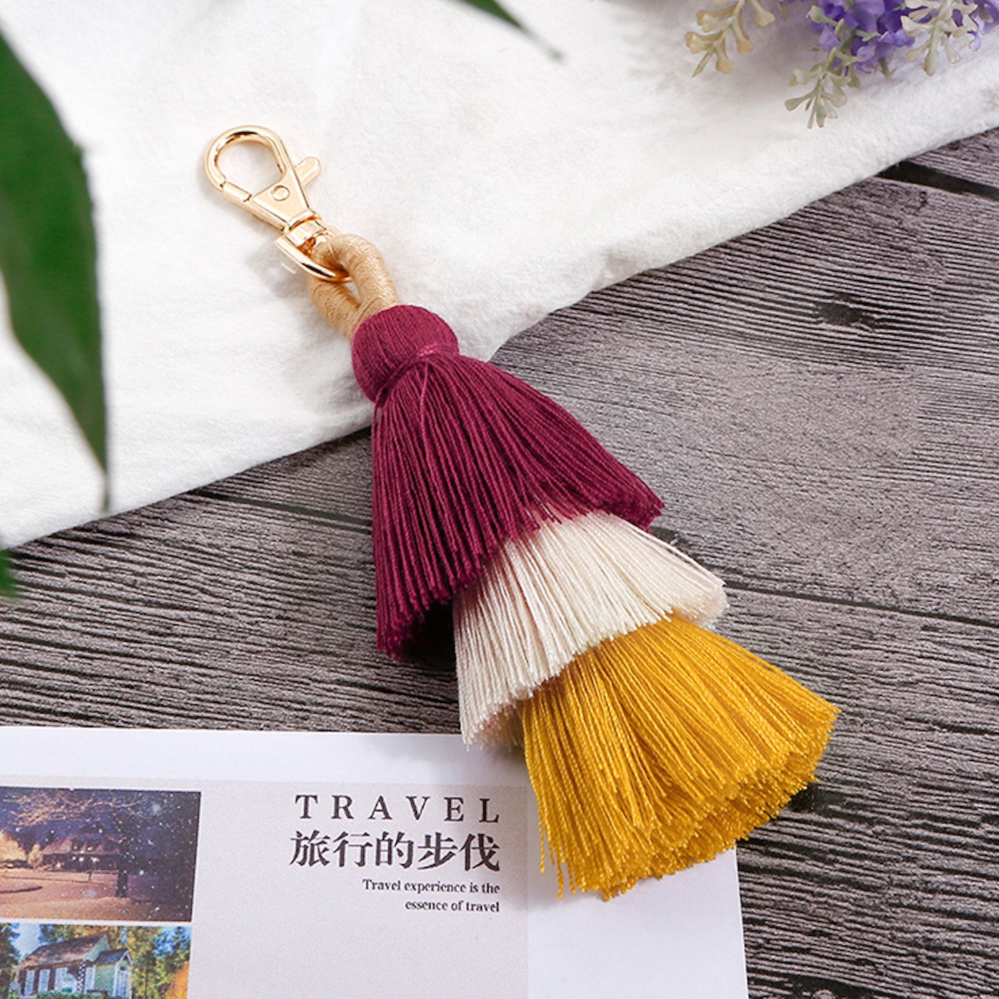 Ducksessory-Tricolour Burgundy and More Cotton Single Tassel Bag Charm