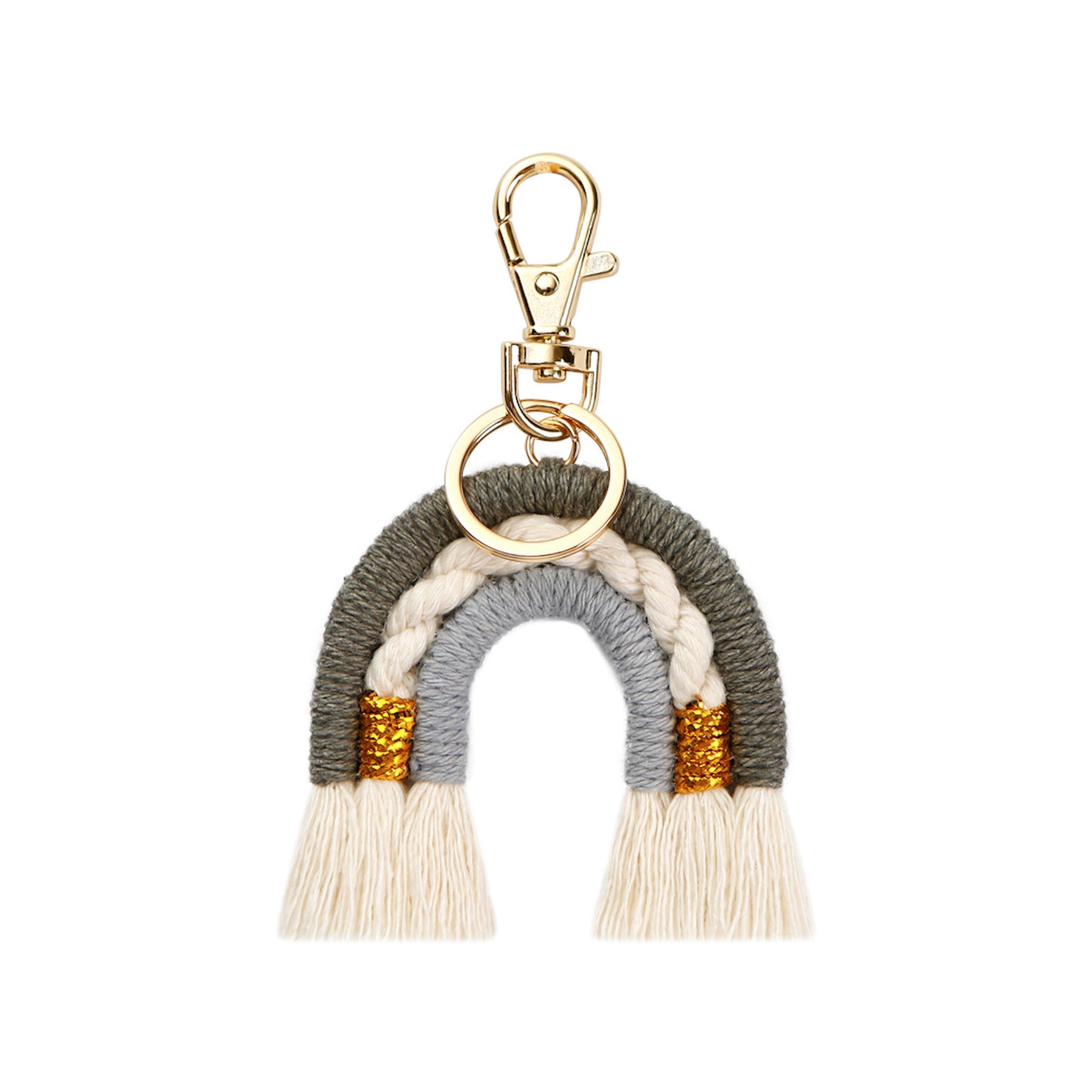 Macrame Colorful Rainbow Cotton Keyring Bag Charm - Grey