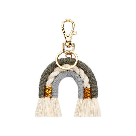 Macrame Colorful Rainbow Cotton Keyring Bag Charm - Grey