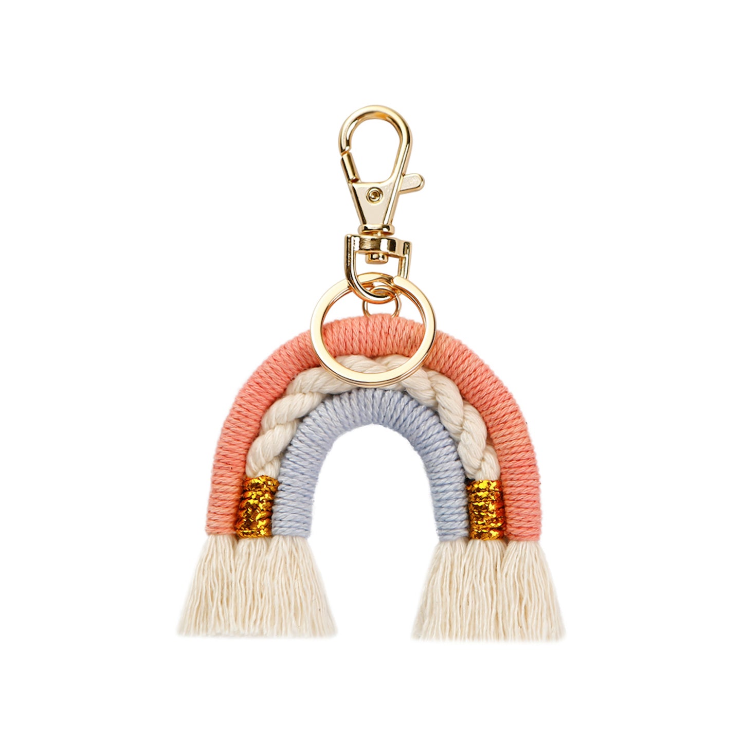 Macrame Colorful Rainbow Cotton Keyring Bag Charm - Pink