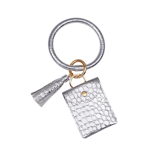 SILVER CROCO CARD HOLDER KEYRING WRISTLET