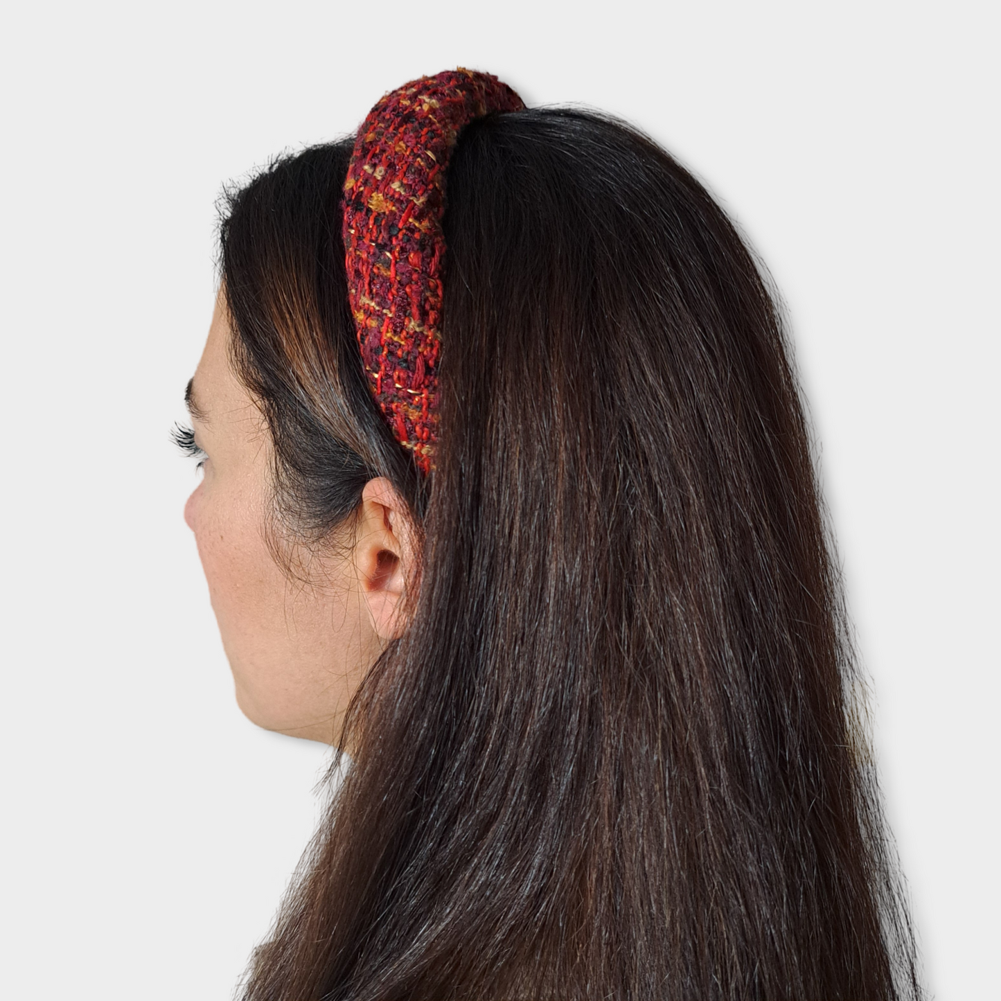 1000089687 RED TWEED ALICE HEADBAND