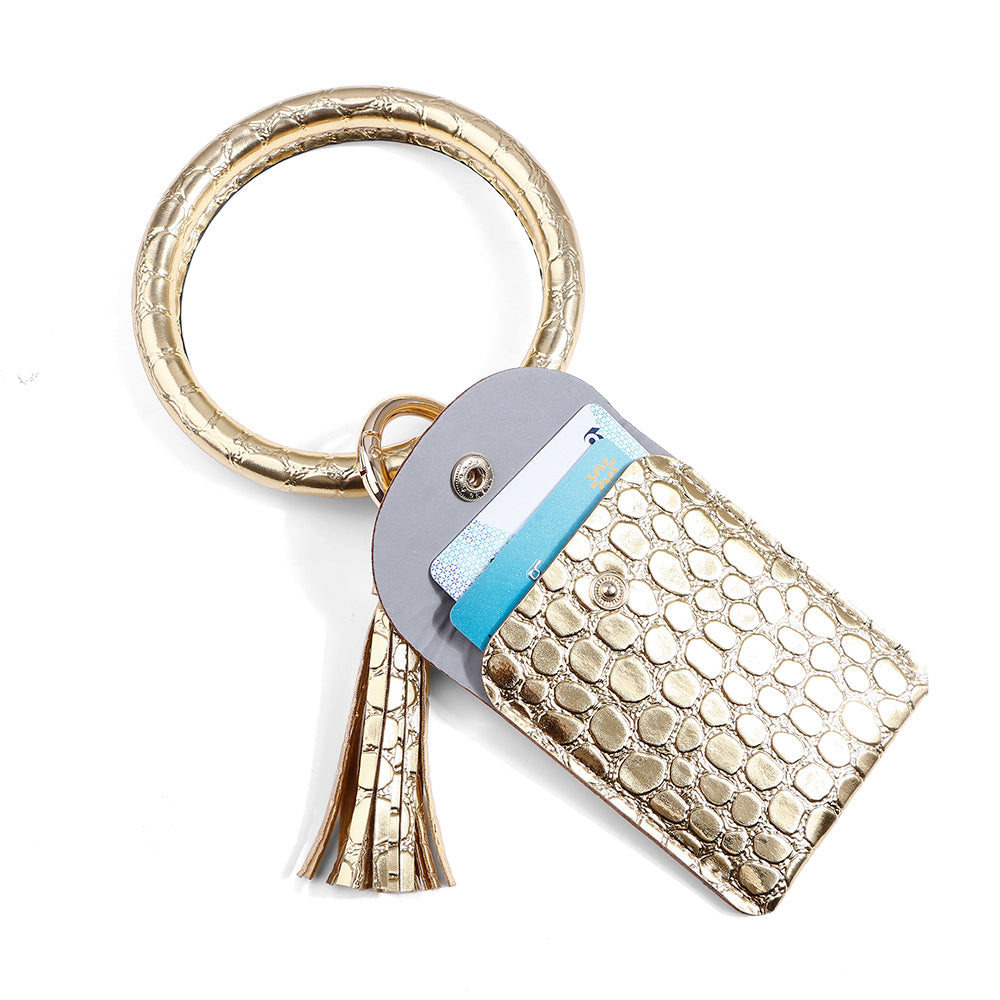 SILVER CROCO CARD HOLDER KEYRING WRISTLET