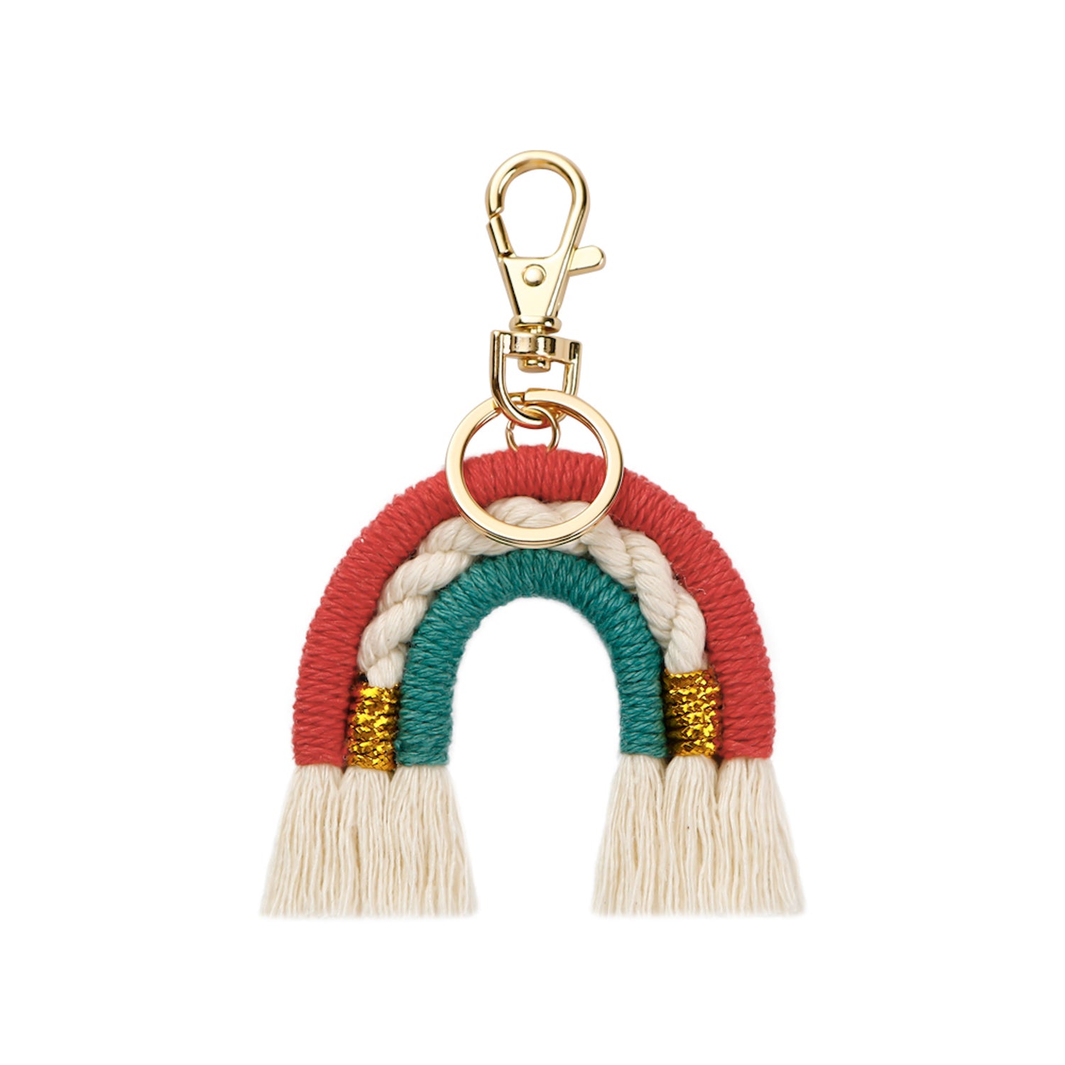 Macrame Colorful Rainbow Cotton Keyring Bag Charm - Red