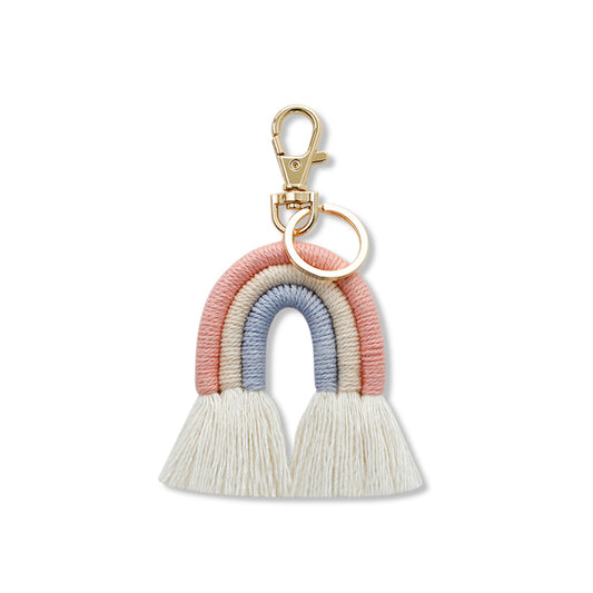 Ducksessory-Macrame Colorful Rainbow Cotton Keyring Bag Charm - Pink Cream Blue